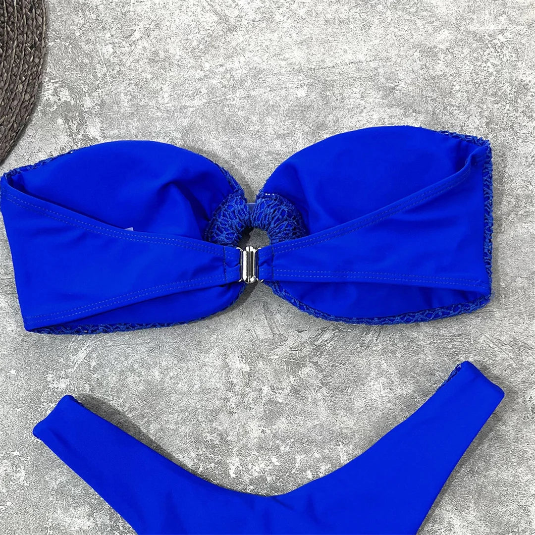 Wrinkled Bandeau High Cut Bikini Women Swimwear Female Swimsuit Two-pieces Bikini set Strapless Bather Bathing Suit Swim V3367