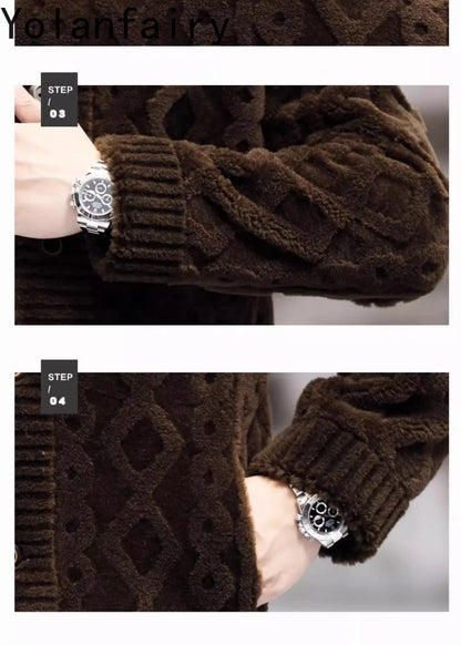 YOLANFAIRY New Sheep Shearing Jacket Men Winter 2025 Double-sided Wear 100% Wool Coat Man Clothing Short Men's Jackets chaqueta