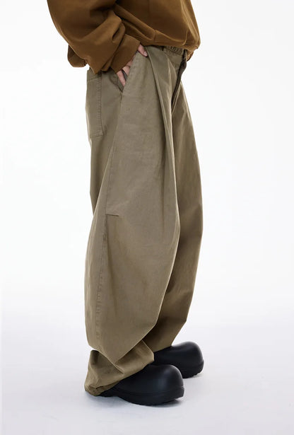 Custom LOGO men's clothing 98% cotton pleated tooling wide-leg pants autumn new loose casual men's trousers