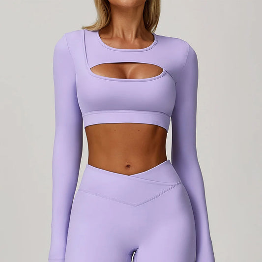 Women Yoga Shirts Crop Top Long Sleeves Sexy Hollow Out Shirts for Women Yoga Sports Fitness Gym Clothes Push Up Workout Tops