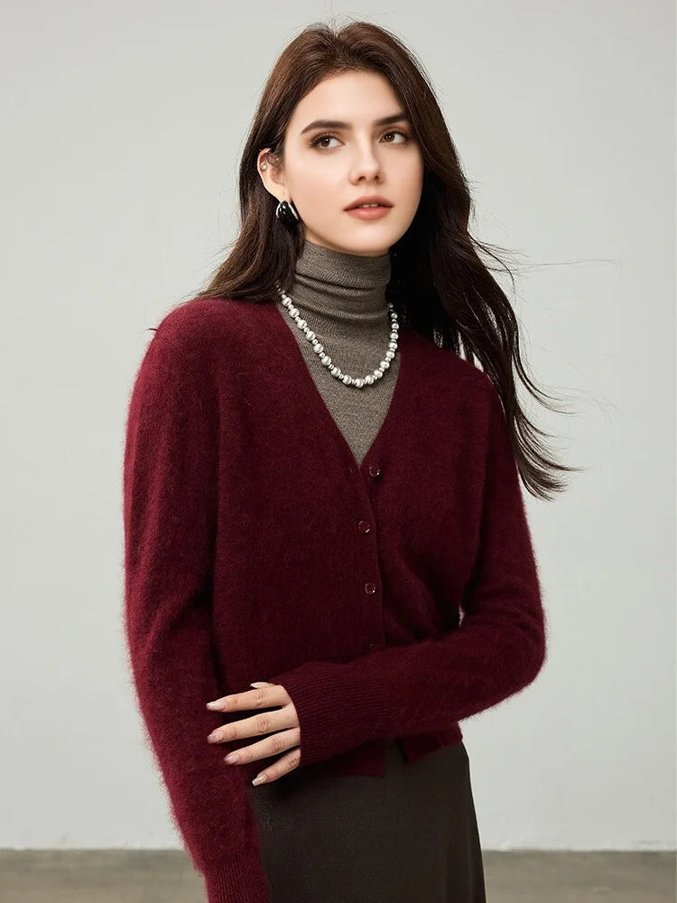 SuyaDream, Cardigans For Woman, Fleece Wool, V Neck, Soft Cozy Sweaters, 100%Wool, 2025 Fall Winter Jackets
