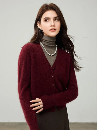 SuyaDream, Cardigans For Woman, Fleece Wool, V Neck, Soft Cozy Sweaters, 100%Wool, 2025 Fall Winter Jackets