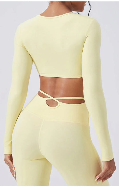 Cloud Hide Brown Yoga Suit Gym Woman Fitness Set Long Sleeve Sports Tracksuit Top Pants Workout Pilates Outfits Running Clothes
