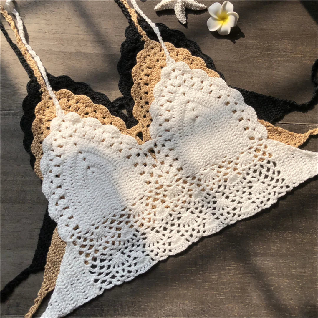 S - XL 9 Colors Crochet Knitted Bikini Top Female Swimsuit Women Swimwear Bather Bathing Suit Swim Hollow Out Beach Top V4193