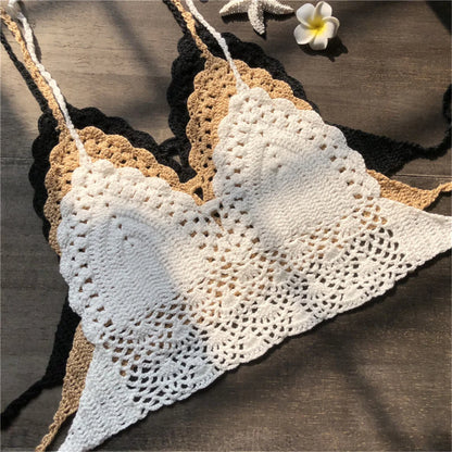 S - XL 9 Colors Crochet Knitted Bikini Top Female Swimsuit Women Swimwear Bather Bathing Suit Swim Hollow Out Beach Top V4193