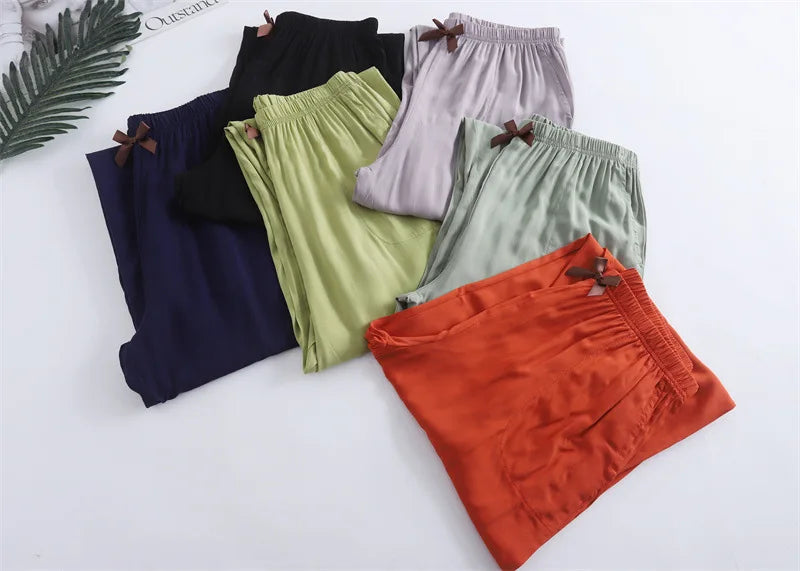 Spring and summer new women's trousers 100% viscose leg + straight casual breathable comfortable plus size home sleep pants cute