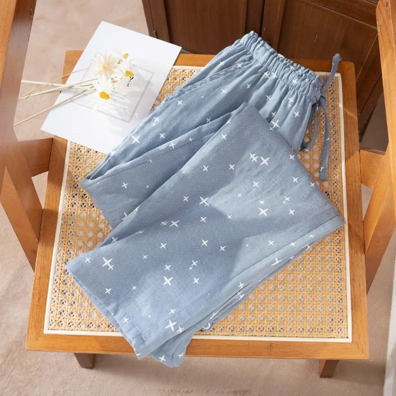 2026 Spring/Summer New Couple Sleeper Pants 100% Cotton Gauze Men's and Women's Casual Loose Home Thin Pants bottoms womens