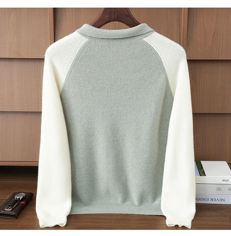 100% Cashmere Polo Sweater Autumn Winter Basic Smart Casual Long Sleeve Men's Pullover Cashmere Knitwear Soft Comfy Clothing Top