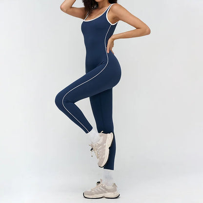 TRY TO BN Sports Jumpsuit Gym Contrast Color Sportswear Backless Fitness Workout One Piece Bodysuit Running Yoga Women Clothing