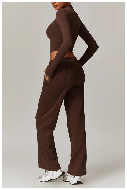 Hearuisavy Winter Pocket High Waist Jogger Sports Pants Female Fitness Gym Pants Casual Loose Sweatpants Wide Leg Trousers
