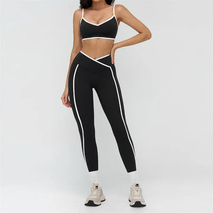 TRY TO BN Gym Set Sport Bra Women's Tracksuit Fitness Contrasting Color High Waist Leggings Two Pieces Suit Running Yoga Clothes