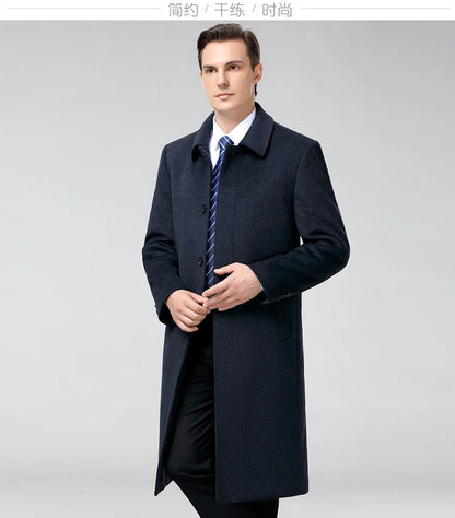 100% Cashmere Jacket Men Casual Business Men's Winter Coats Polo Collar Single Breasted Windbreaker Coat Casaco Masculino