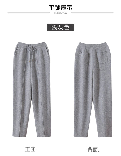 Men's Wool Pants Elastic Waist 2025 Autumn Winter Thick Casual Cashmere Trousers 100% Merino Wool Knitted Mid Seam Sport Pants