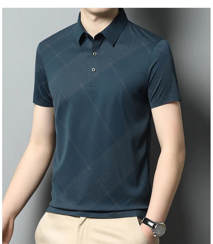YOLANFAIRY Mulberry Silk T Shirt Men Polo Shirt Mens Shirts Short Sleeves Polos Hombre Manga Corta Summer Mens Clothing 2024