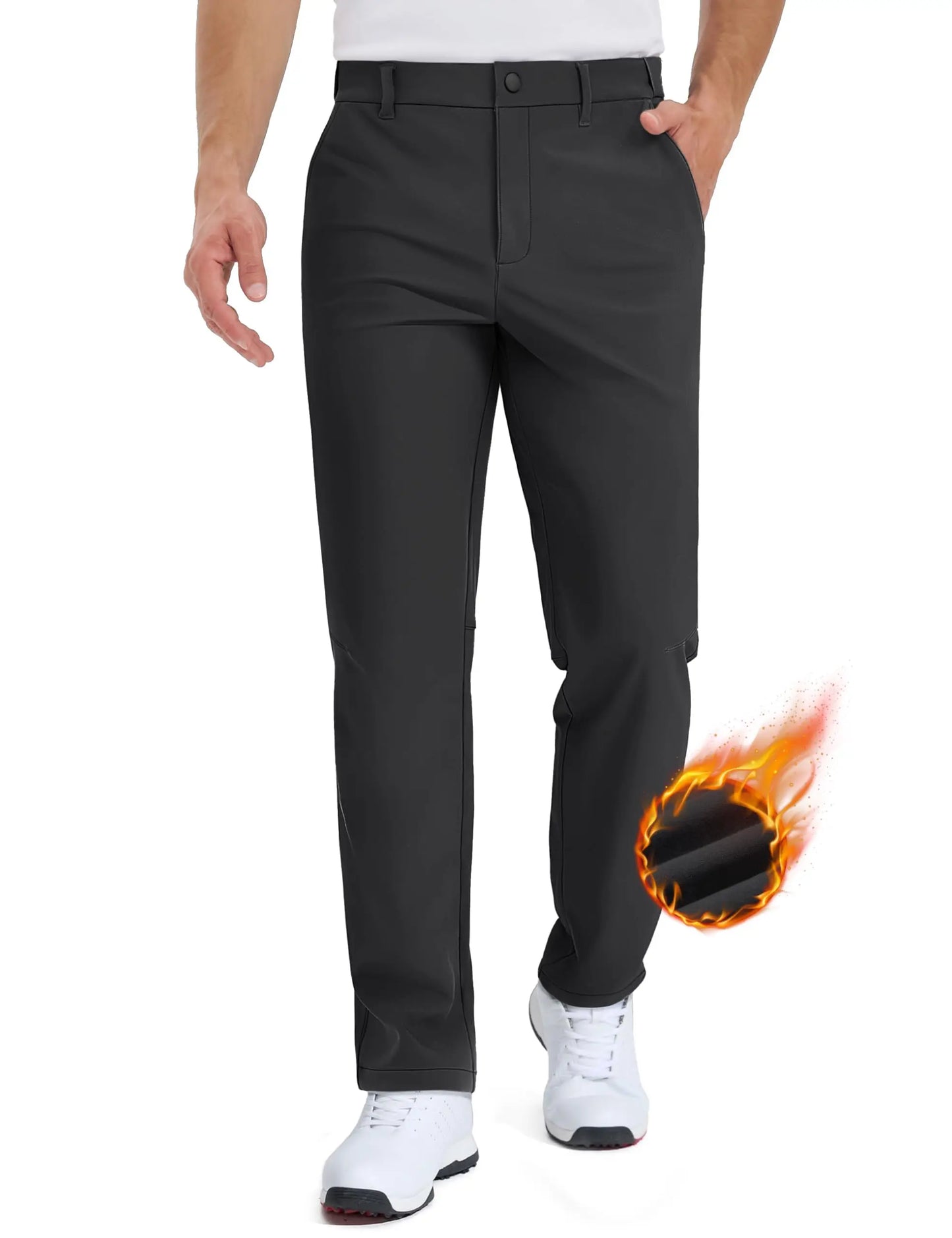 TACVASEN Winter Golf Pants for Men Fleece Lined Work Business Casual Dress Slacks Water Resistant Stretch Warm Trousers
