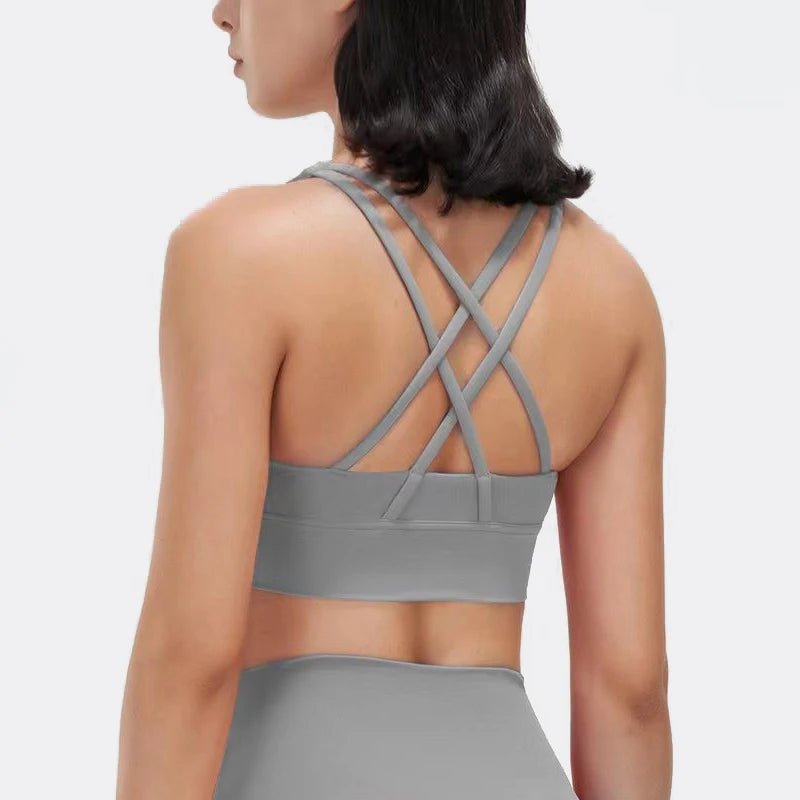 SOISOU Top Women Bra Cropped Bralette Gym Yoga Sports Bra Cross Sexy Back Female Bra Breathable Top Women's Underwear 25 Colors
