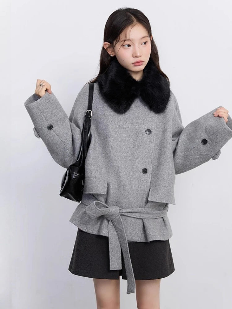 CHIC VEN Women Korean Coat Loose Casual Woolen Single-sided Detachable Collar Female Overcoat Ladies Jacket Autumn Winter 2025