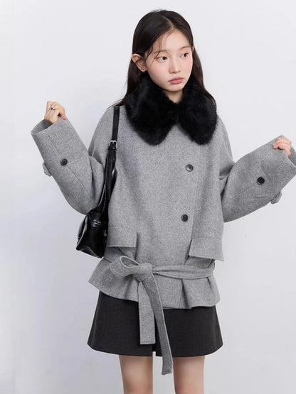 CHIC VEN Women Korean Coat Loose Casual Woolen Single-sided Detachable Collar Female Overcoat Ladies Jacket Autumn Winter 2025