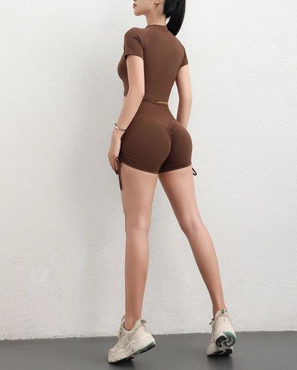 TRY TO BN Fitness Shorts Sports Women Drawstring Scrunch Workout High Waist Abdomen Tights Leggings Run Cycling Shorts Gym Wear