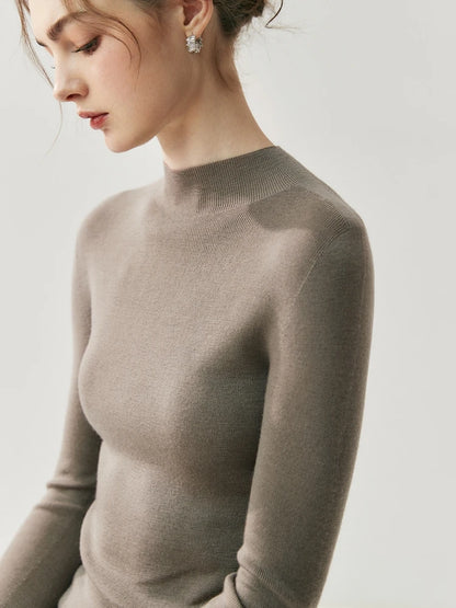 CHICUU Women 100% Wool Sweater Machine Washable Mock Neck Pullover 18-Thread Worsted Cashmere Knitwear   Autumn Winter Clothes