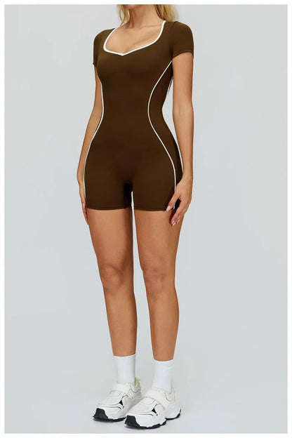 TRY TO BN Gym Jumpsuit Sports Hollow Back Women's Breathable Contrasting Colors Bodysuit Fitness One Piece Running Yoga Clothing