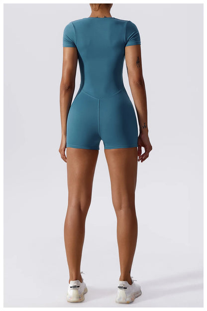 Summer Yoga Suit Women's Short One Piece Sports Suit Short Sleeve Gym Clothes Push Up Training Fitness Yoga Bodysuit Sportswear