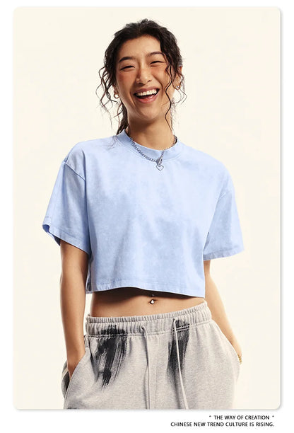 Custom LOGO women's 230G spring summer  open-button top Spice Girl loose short sports cotton polyester short-sleeved t-shirt