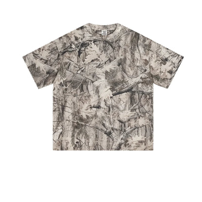Custom LOGO men's summer camouflage splicing 240G quick-drying cotton polyester short-sleeved T-shirt loose sports shorts set