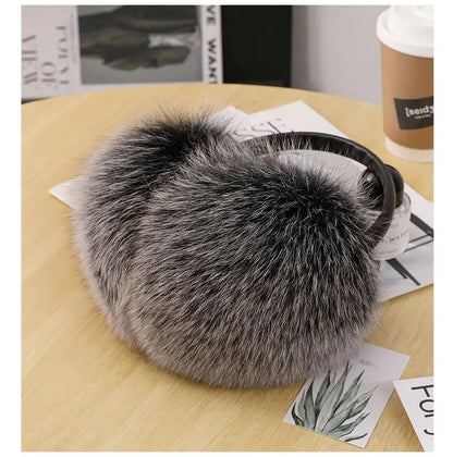 New Arrival Women 100% Real Fox Fur Ear Cover Plush Genuine Fox Fur Earmuff Winter Lady Big Pompoms Fox Fur Fluffy Earmuffs Warm