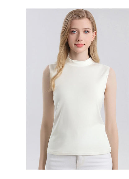 SuyaDream. Women Solid Tanks, 92%Real Silk, Mock Neck, Sleeveless Chic T Shirt, 2025 Solid Summer Vests