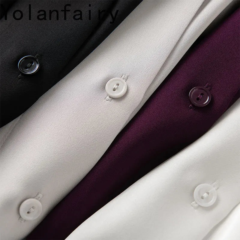 YOLANFAIRY 93% Real Mulberry Silk Shirts for Women Spring 2026 Elegant Solid Long Sleeve Shirt Woman Top Ribbon OL Blouses Trend