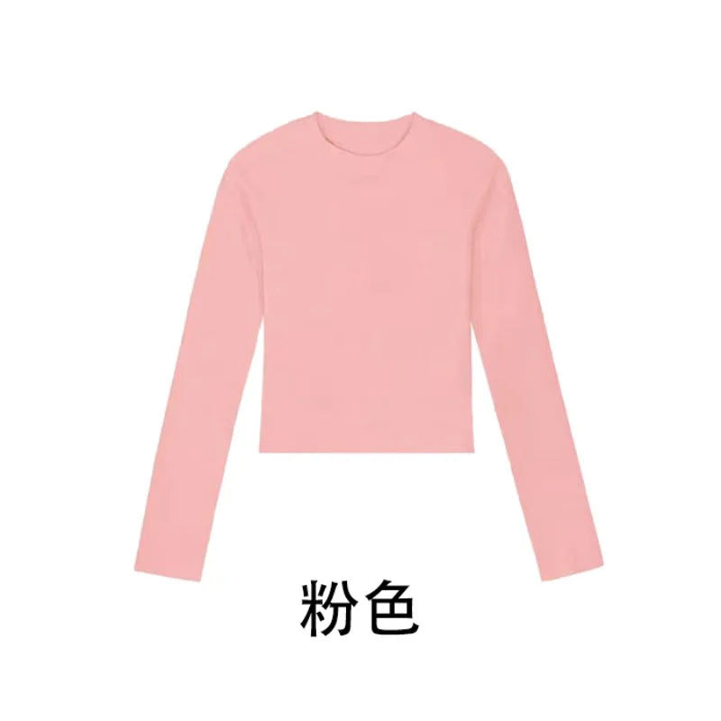 Cotton O Neck Long Sleeve Shirt Women Sexy Cropped Tops 2025 Autumn Black Casual Skinny Slim Basic Woman T Shirts White Clothing