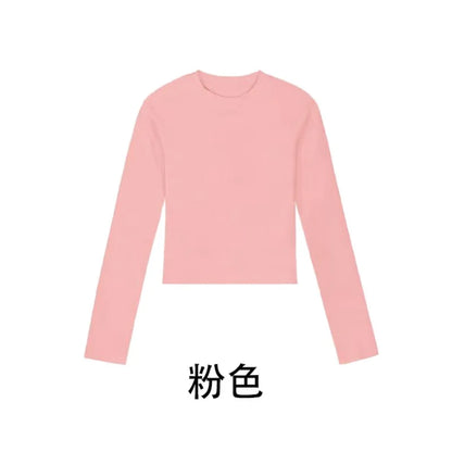 Cotton O Neck Long Sleeve Shirt Women Sexy Cropped Tops 2025 Autumn Black Casual Skinny Slim Basic Woman T Shirts White Clothing