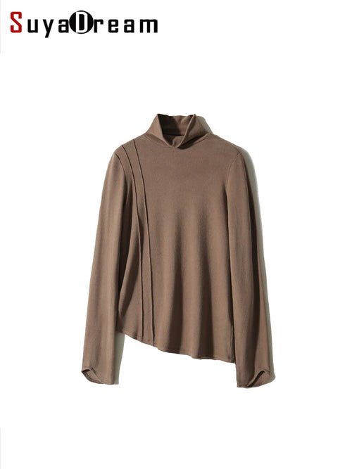 SuyaDream Women's Wool Blend Turtleneck Thermal T-Shirt, High Collar Basic Slim Tee, 2025 Fall Winter Simple Top