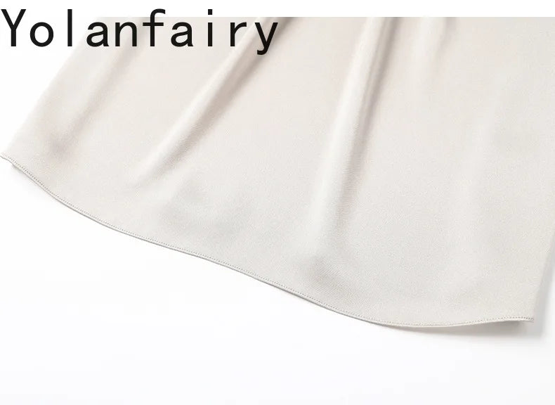 YOLANFAIRY 100% Natural Mulberry Silk T Shirts Woman Clothing 2026 Summer Loose Fashion T Shirt Elegant Womens Tops Short Sleeve