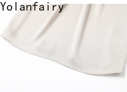 YOLANFAIRY 100% Natural Mulberry Silk T Shirts Woman Clothing 2026 Summer Loose Fashion T Shirt Elegant Womens Tops Short Sleeve