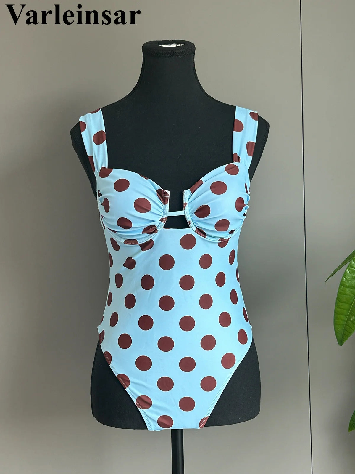 New Polka Dots Underwired One Piece Swimsuit Women Swimwear Female Backless Monokini High Leg Cut Bather Bathing Suit Swim V8169
