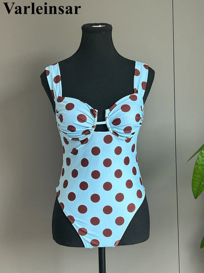 New Polka Dots Underwired One Piece Swimsuit Women Swimwear Female Backless Monokini High Leg Cut Bather Bathing Suit Swim V8169