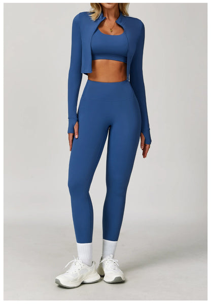 3PCS Yoga Set Gym Clothes 2 PCS Sportswear Women Yoga Suits Fitness Set women's Tracksuits Sports Jacket Long Sleeve Gym Legging