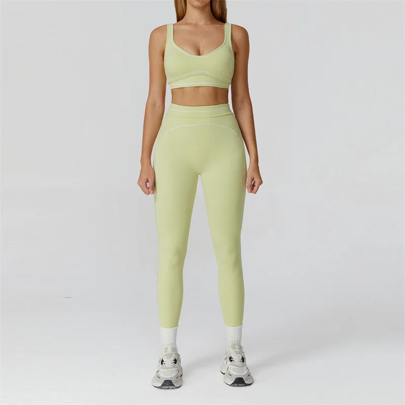 TRY TO BN Women's Tracksuit Sport Bra Yoga Set Contrasting Color High Waist Leggings Fitness Two Pieces Suit Running Gym Clothes