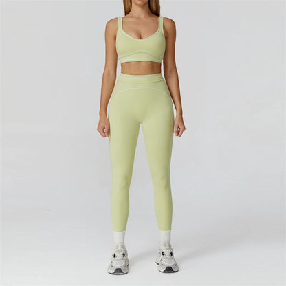 TRY TO BN Women's Tracksuit Sport Bra Yoga Set Contrasting Color High Waist Leggings Fitness Two Pieces Suit Running Gym Clothes