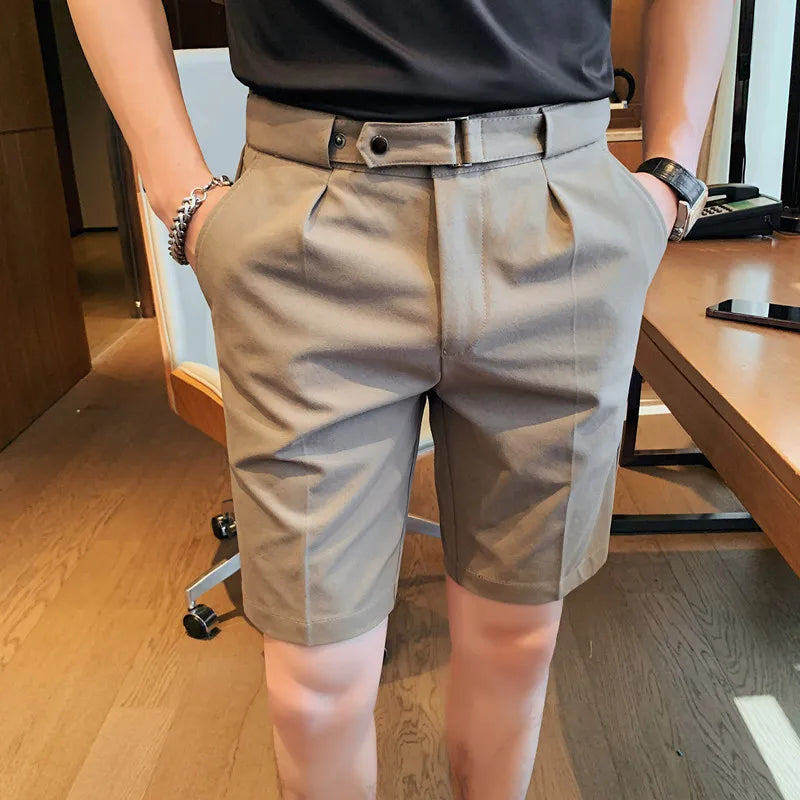 4 Color Summer British Style Suit Shorts 2023 Men Naples Business Casual Slim Fit Short Pant Fashion Slim Fit Solid Color Pants