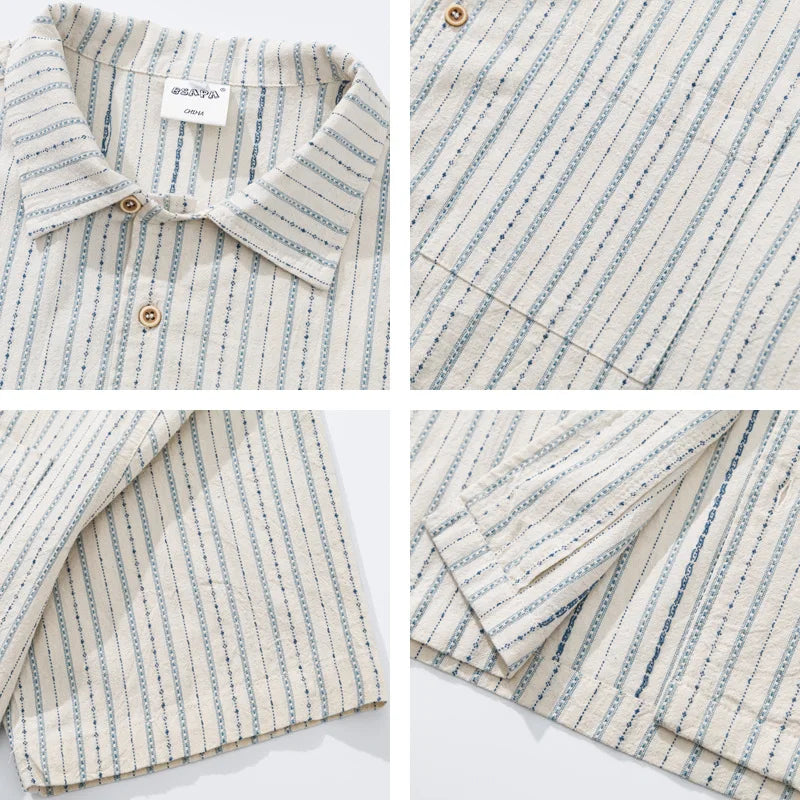 2026 Summer New Japanese Retro Amekaji Cuban Collar Short Sleeved Shirt Men's and Women's Loose Workwear Shirt