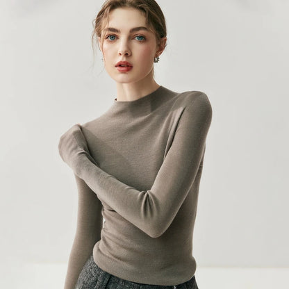 CHICUU Women 100% Wool Sweater Machine Washable Mock Neck Pullover 18-Thread Worsted Cashmere Knitwear   Autumn Winter Clothes
