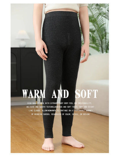 100% Cashmere Knit Leggings Men Winter Wearing Thermal Underwear High Waist Trousers Solid Thicken Elasticity Ankle-Length Pants