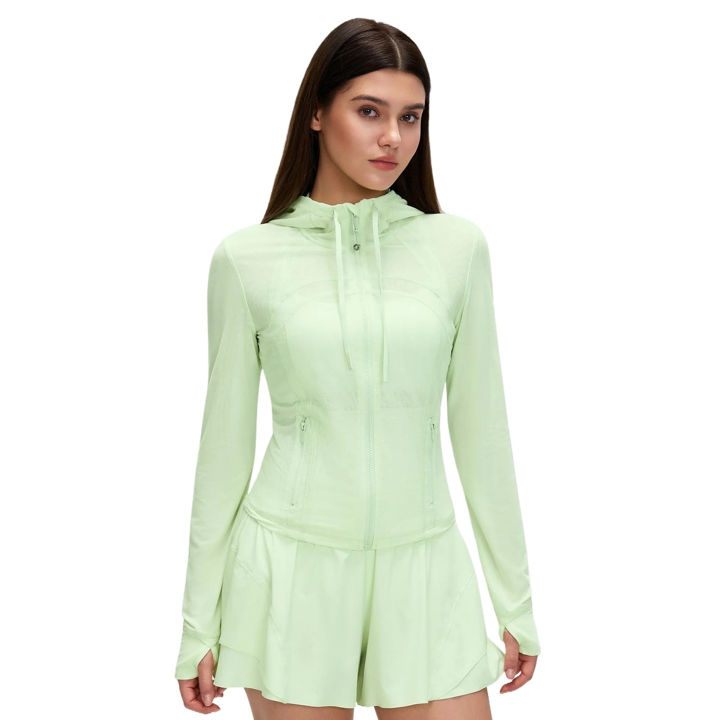Custom LOGO Women's Spring Autumn Mesh Breathable Yoga Suit Sports Riding Quick Drying Running Fitness Belt Pocket Jacket Top