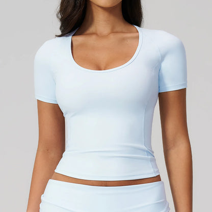 Sexy Women Yoga Shirts Fitness Sports T-Shirts Gym Workout Short Sleeve Top Running Active Wear Femme Sports Top Workout Shirts