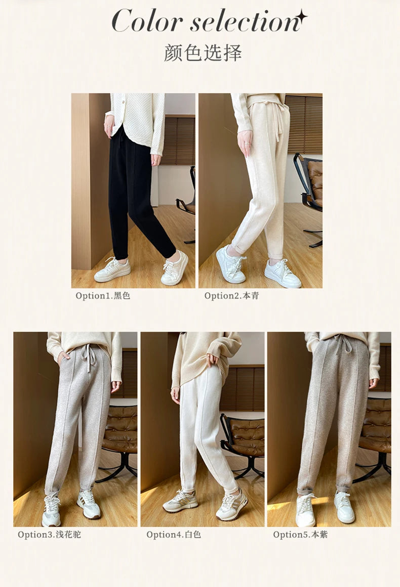 DjzDsm Women's Skinny Pants 100% Merino Wool for Spring And Autumn Comfortable Fit Casual Trousers Center Pants