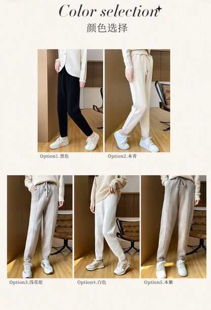 DjzDsm Women's Skinny Pants 100% Merino Wool for Spring And Autumn Comfortable Fit Casual Trousers Center Pants
