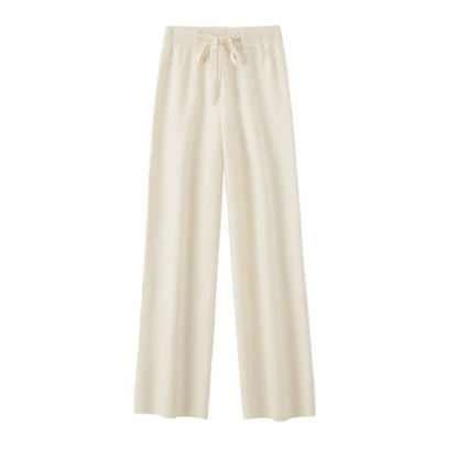 Autumn Winter Fashion Basic Women 100% Merino Wool Wide Leg Pants  Simple Style Cashmere Knitted Trousers Loose Casual Pants